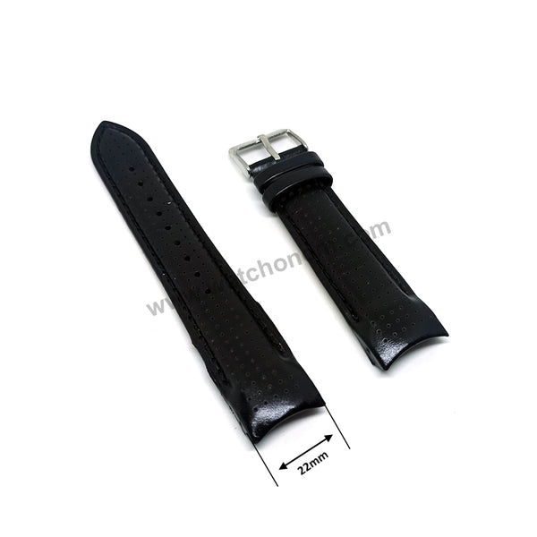 Compatible for Aviator AVW7770G , AVW8822G - 22mm Black Leather Replacement Curved End Replacement Military Watch Band / Strap