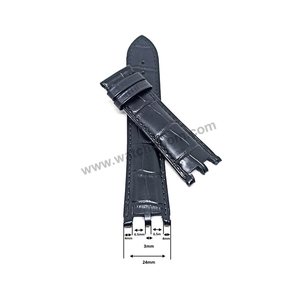 24mm Black Genuine Leather Watch Band Strap Compatible for Versace V-Race 29G98D535S009 , VEAK00118