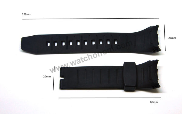 26mm Black Rubber Curved end Watch Band Strap Compatible For Seiko Lord 7T04-0AF0 - SPC106P1 , SPC101P1