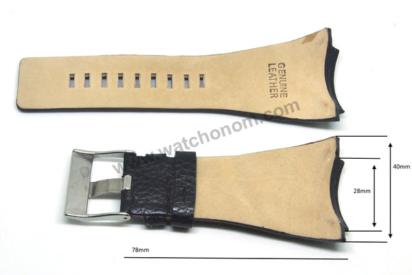 Compatible with Diesel DZ1368 , DZ1369 - 28mm Black Genuine Leather Watch Strap Band
