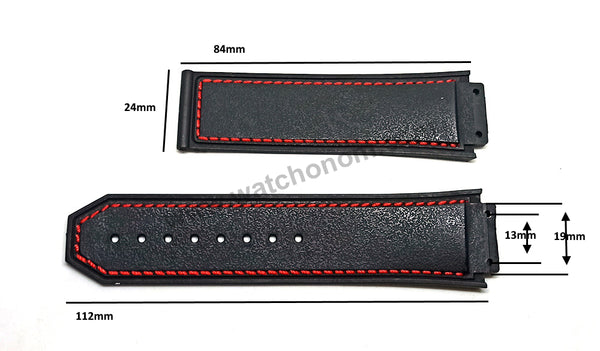 19mm Black Rubber Red Stitch Replacement Watch Band Strap Compatible Hublot King Power F1 Formula 48mm