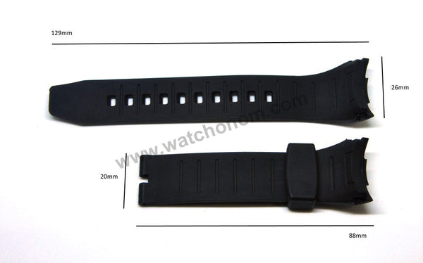 26mm Black Rubber Curved end Watch Band Strap Compatible For Seiko Lord Chronograph 7T62-0KM0 - SNAE14P1