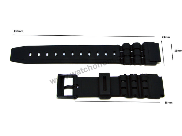 Fits/For Casio W-87H , W-88H , W-727H , W-731H - Black Rubber 19mm Replacement Watch Band Strap