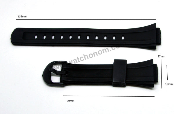 16mm Black Rubber Watch Band / Strap Compatible for Casio DB-E30-1AV / 2AV