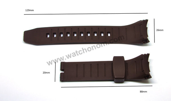 26mm Brown Rubber Curved end Watch Band Strap Compatible For Seiko Lord Chronograph 7T04-0AP0 - SPC194P1 , SNAE16P1