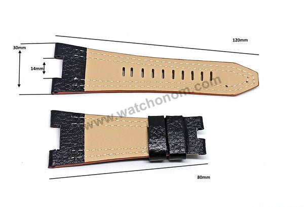 14mm Handmade Orange Stitch on Black Genuine Leather Watch Band Strap Compatible For Seiko Sportura 7T86-0AB0 - SPC047P2 , SPC055P9