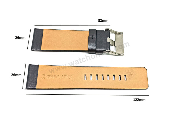 Fits/For Diesel DZ1410 , DZ1545 Time 3 hands Miura - 26mm Black Genuine Leather Replacement Watch Strap Band Belt