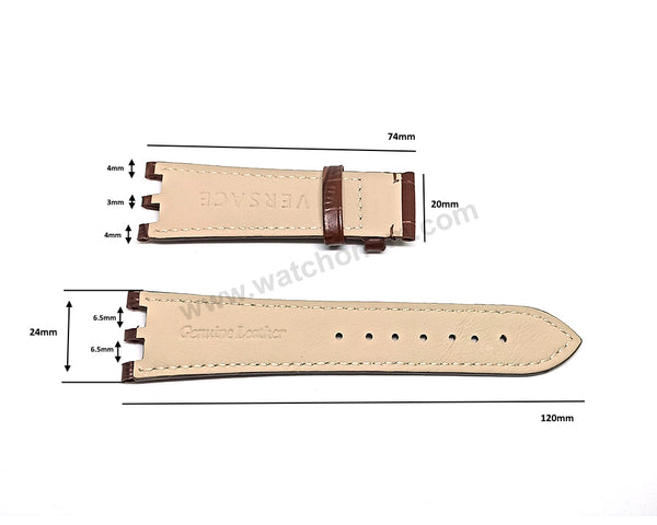 24mm Brown Genuine Leather Watch Band Strap Compatible for Versace V-Race 29G60D598S497 , VERSACE V-RACE DIVER VAK060016