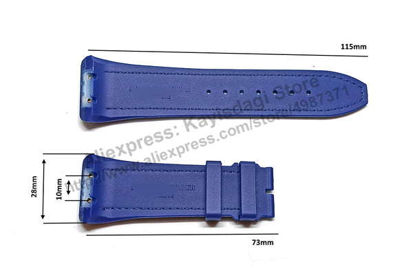 28mm Black Genuine Leather On Black and Navy Blue Rubber Silicone Watch Band Strap Compatible For Frank Muller V45