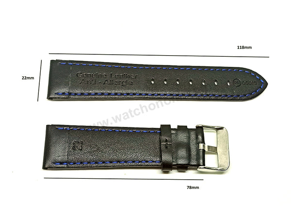 Fits/For Tissot T116.617 Chrono XL - Blue Stitched on Black Genuine Leather Replacement Watch Strap Band Belt