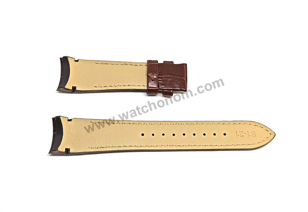 Seiko Premier 7D56-0AB0 - SNP096P1 , SNP127P1  Compatible for 21mm Brown Genuine Leather Curved end Replacement Watch Band Strap