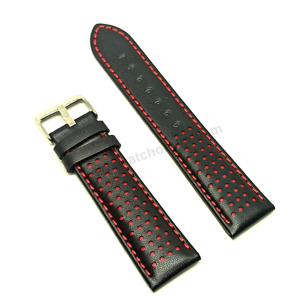 Fits/For Tissot T-Sport T116.617 Chrono XL - Red Stitched on Black Genuine Leather Replacement Watch Strap Band Belt