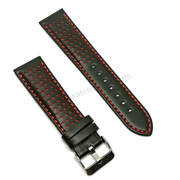 Fits/For Tissot T-Sport T116.617 Chrono XL - Red Stitched on Black Genuine Leather Replacement Watch Strap Band Belt