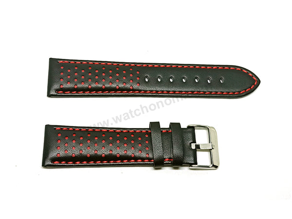Fits/For Tissot T-Sport T116.617 Chrono XL - Red Stitched on Black Genuine Leather Replacement Watch Strap Band Belt