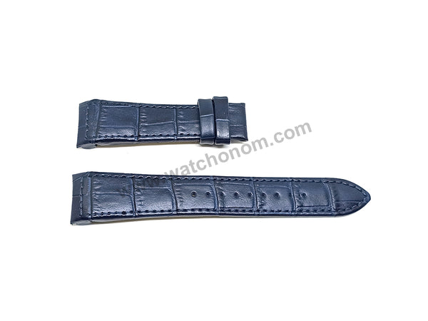 Seiko Premier 7D56-0AB0 - SNP126P1  Compatible for 21mm Navy Blue Genuine Leather Curved end Replacement Watch Band Strap