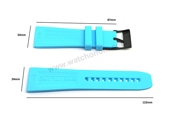 Fits/ For Breitling Diver Pro III  3 - 24mm Light Blue Rubber / Silicone Replacement Watch Band Strap 24-20