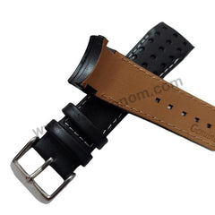 21mm Handmade White Stitch on Black Genuine Leather Watch Band Strap Compatible For Seiko Sportura Chronograph 7T62-0LC0 - SNAF35P1 , SNAF37P1