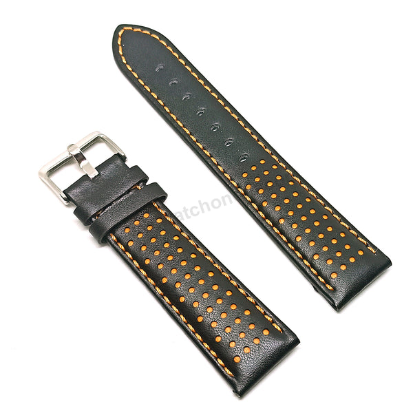 Fits/For Tissot T-Sport T116.617 Chrono XL - Orange Stitched on Black Genuine Leather Replacement Watch Strap Band Belt