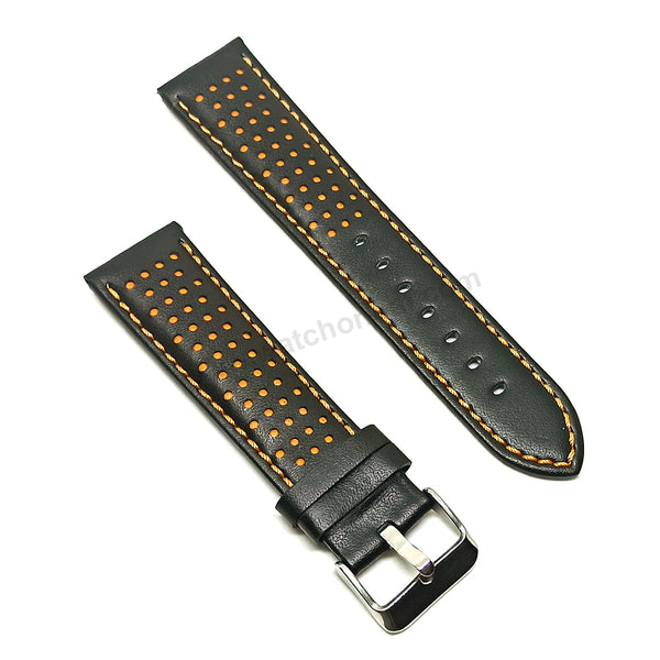 Fits/For Tissot T-Sport T116.617 Chrono XL - Orange Stitched on Black Genuine Leather Replacement Watch Strap Band Belt