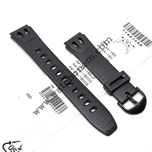 Casio AW-24 Watch Band Strap 18mm Black Rubber NOS - Rare Original