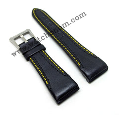 Seiko Velatura 7T84-0AD0 - SPC049P1 , SPC049P9 - 26mm Black Genuine Leather Yellow Stitch Watch Band Strap