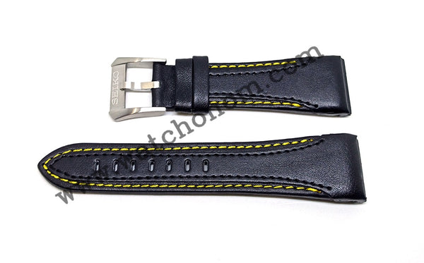 Seiko Velatura 7T84-0AD0 - SPC049P1 , SPC049P9 - 26mm Black Genuine Leather Yellow Stitch Watch Band Strap
