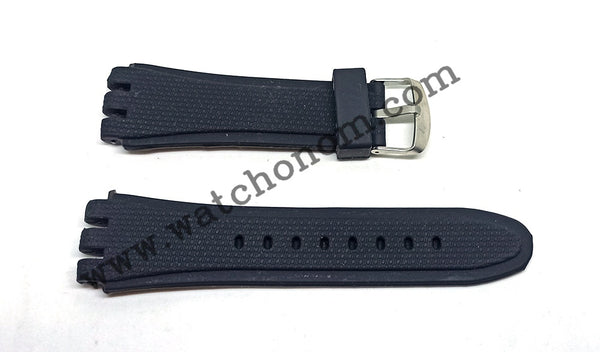 Swatch Irony 23mm Black Rubber Herringbone Pattern Watch Band Strap